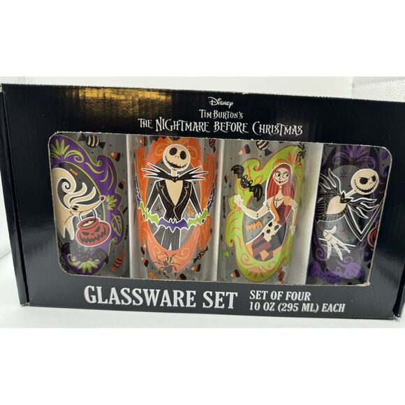 The Nightmare Before Christmas Glassware Set of 4 Glasses Disney Tim Burton 10oz - Picture 2 of 12